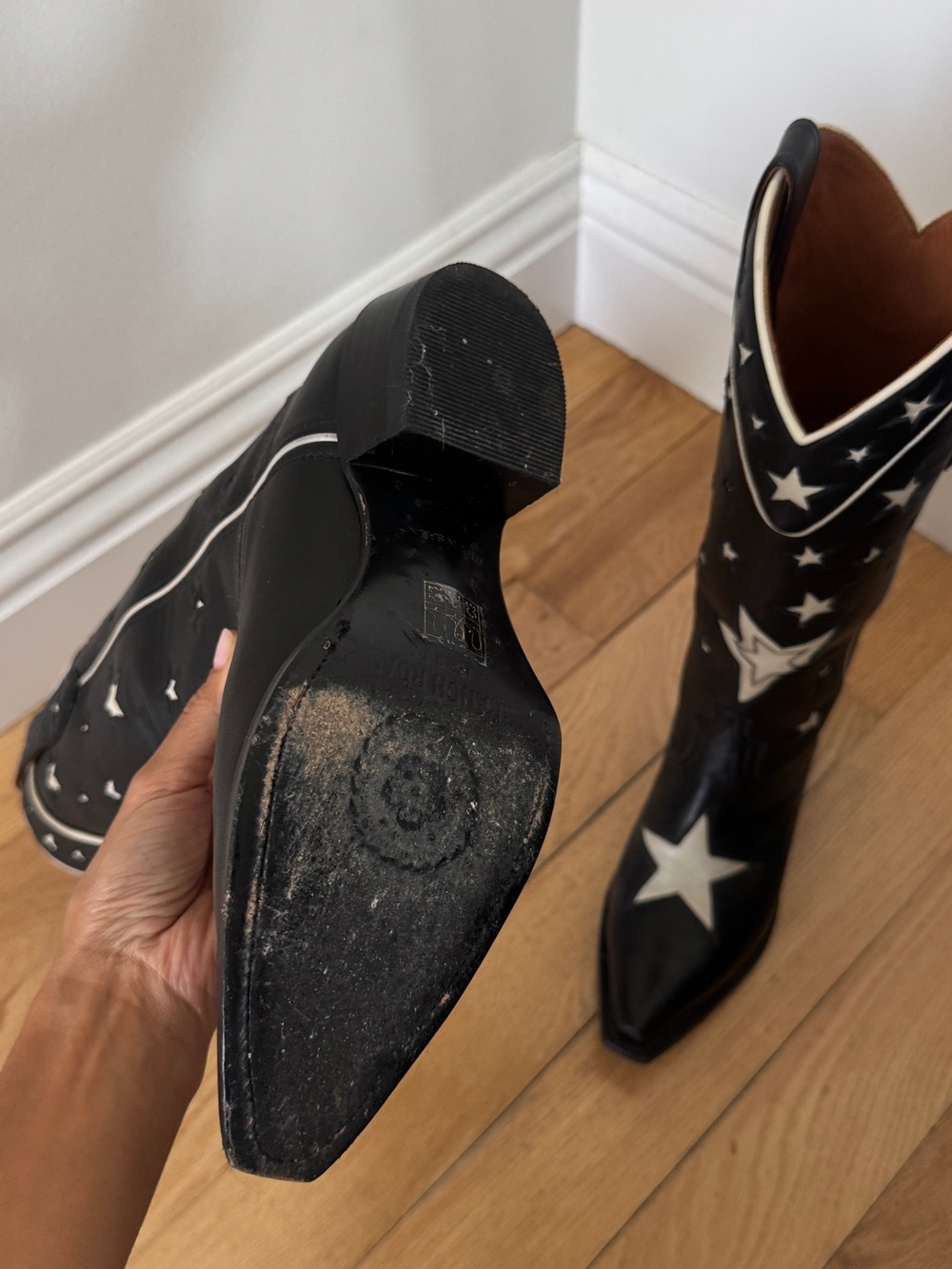 Black Star-Embellished Western Combat Boots - Picture 5 of 6
